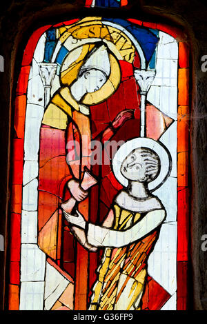 Stained glass in South Porch, St. Lawrence`s Church, Towcester, Northamptonshire, England, UK Stock Photo